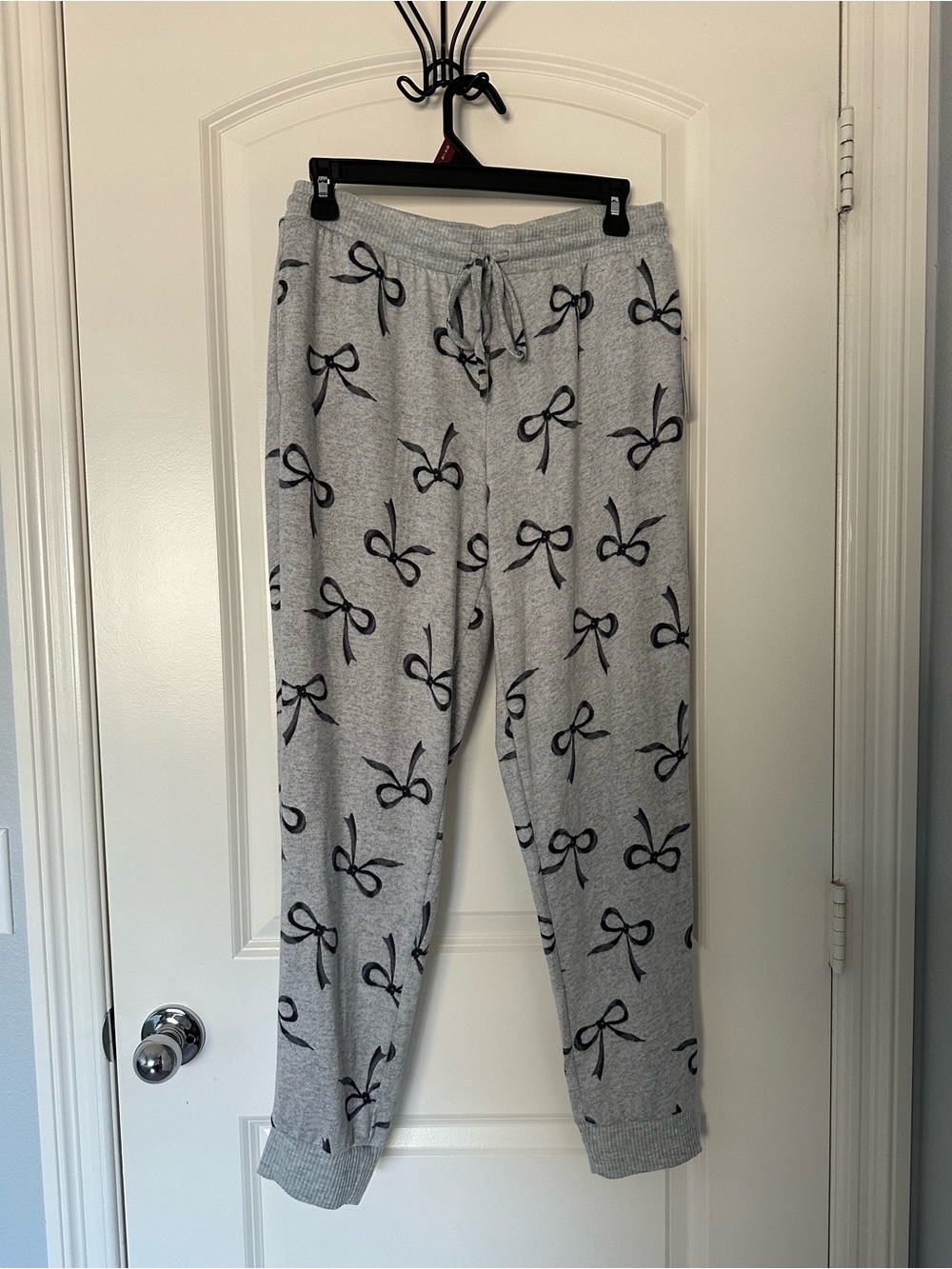 Gray Bow-Print Cozy Drawstring Pajama Pants